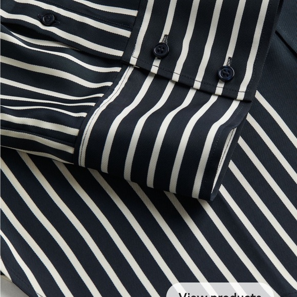 NWT H&M navy white striped oversize woven shirt size small - Picture 5 of 13